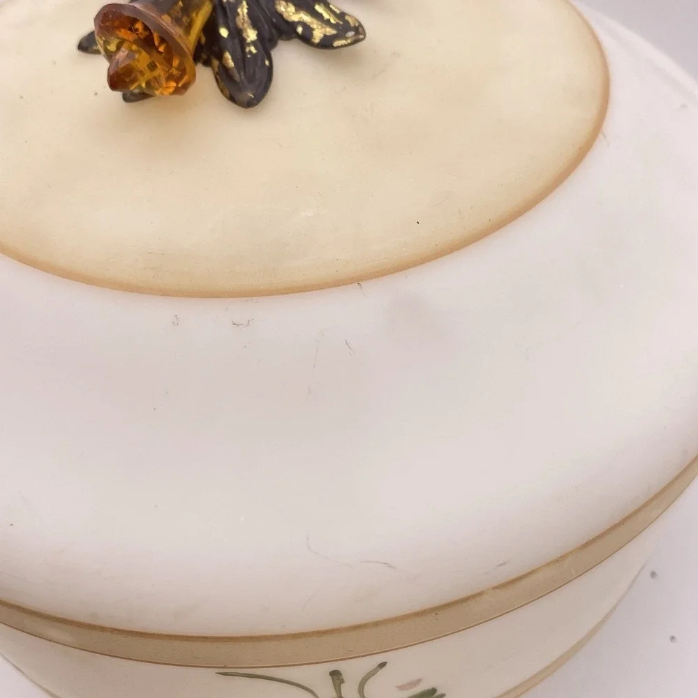 Vtg Satin Glass Hand Painted Rose Floral Ceiling Light Shade Globe‎ Jewel Drop